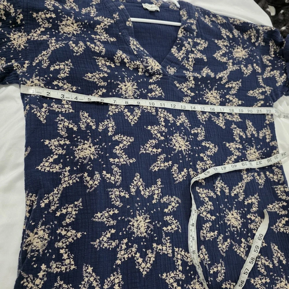 Wonderly Womens Floral Gauze‎ Shirt Dress Size Large Blue Cottage Coastal Euro